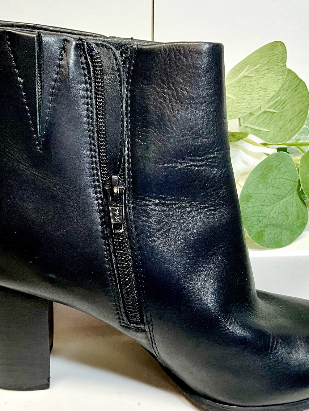 Vionic Black Leather Side-Zip Block Heel Ankle Boots - Picture 3 of 9